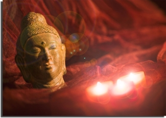 LED Wandbild, Buddha mit Kerzen, L 45 cm