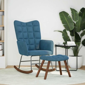 vidaXL Schaukelstuhl mit Hocker Blauer Samt 4016853