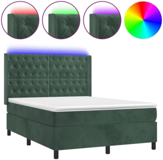 vidaXL Boxspringbett mit Matratze & LED Dunkelgrün 140x190 cm Samt 3139742