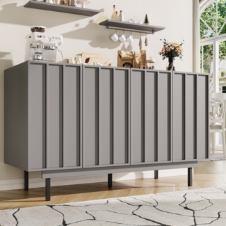 Merax Esszimmerschrank (140×38,5×82,5cm), Esszimmer-Wohnzimmer-Aufbewahrungsschrank, einzigartiges Design, Schranktürdesign, freistehender Schrank, Minimalistisches Sideboard, Grau