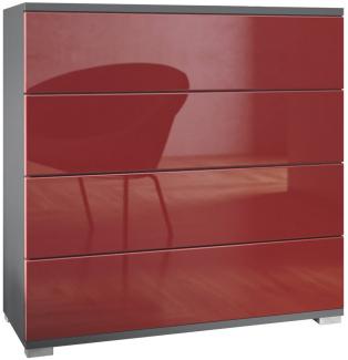 Vladon Kommode Pavos V3 (Sideboard, mit 4 Schubladen), Anthrazit matt/Bordeaux Hochglanz (76 x 76 x 35 cm)