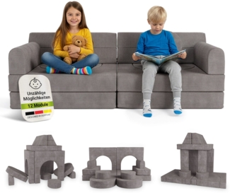 Juskys Kindersofa Kayo –Cord, modular & weich, Sofa für Kinderzimmer & Spielzimmer, sicher, flexibel, pflegeleicht, mit abnehmbaren Bezügen – Hellgrau