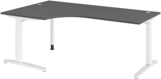 bümö Eckschreibtisch höhenverstellbar 200x120 cm in graphit, Metallgestell in weiß/alu - Schreibtisch groß, Bürotisch höhenverstellbarer, Büroschreibtisch & Computertisch PC Tisch Büro, X82-G-WC