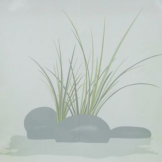 Joyswahl Raffrollo Zoe, mit Hakenaufhängung, Ösenraffrollo Weiß-Grün mit Bächleinmuster und Grasmuster