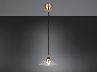 LED Hängelampe einflammig, Altmessing mit Glasschirm klar, Ø 29,5cm