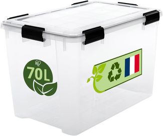 Iris Ohyama Luftdichte Kunststoff-Aufbewahrungsboxen mit Deckel, 70L, Transparent, Hermetischer wasserdichter Verschluss, Robuste Schnappverschlüsse, Stapelbar, Staubschutz, BPA-frei, WSB-70