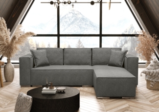AX LIVING Grau Ecksofa mit Schlaffunktion Vinoria L-Form 255 cm Rechts