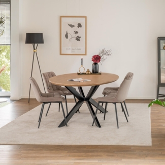 HOME DELUXE Essgruppe Oval inkl. Sternfuß - 200 x 120 cm Fishbone Oak 4 Stühle Hellbraun