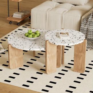 Merax Couchtisch Set Scandi, Beistelltisch Set mit Holzbeine, Satztisch Set, Wohnzimmertisch