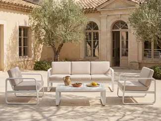 Vente-unique - LOMIA Gartensitzgruppe Metall Weiß - B 81,5 cm x H 81,5 cm x L 195 cm73 cm