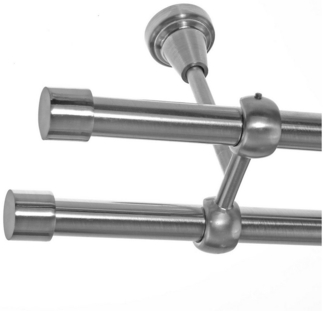 BASIT Gardinenstange Edelstahloptik 19mm mit Deckenträgern 120 cm E61, Ø 19 mm, 2-läufig, verschraubt, Metall, D28 120 cm E61 Kappe