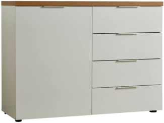 Dmora Bagwis Sideboard, Wohnzimmerbuffet, Wohnzimmer-Sideboard, Küchen-Speisekammer, Made in Italy, 120x43h89 cm, Weiß und Eiche glänzend