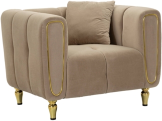 Dmora Sessel Madama, Gepolsterter Sitz, Einzelsofa im Wohnzimmer, Stuhl mit Armlehnen, 81x97 h71 cm, Grau und Gold