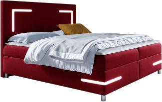 Boxspringbett Leleni LED, Rot, 200x200 cm