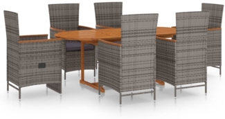 vidaXL 7-tlg. Garten-Essgruppe Poly Rattan Grau 3070770