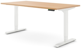 Ergotopia Desktopia Pro X I Elektrisch höhenverstellbarer Schreibtisch I 120x80 cm I Buche-Echtholz I Gestell Weiß I Ziele- und Motivationsfunktion