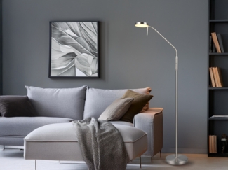 LED Akku Stehlampe MORENO dimmbar mit Flexarm, Silber Höhe 137cm