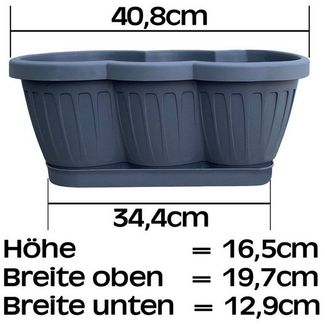 Blumenkasten Balkonkasten Pflanzkasten Anthrazit im Wellendesign inkl. passenden Bewässerungsuntersetzer 40, 60 oder 80 cm
