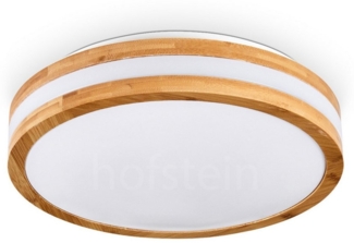 hofstein Deckenleuchte moderne Deckenlampe aus Metall/Bambus/Kunststoff in Weiß/Natur, LED wechselbar, 3000 Kelvin, Leuchte im angesagten Boho-Design (28, 5cm), 1700 Lumen, LED 16 W