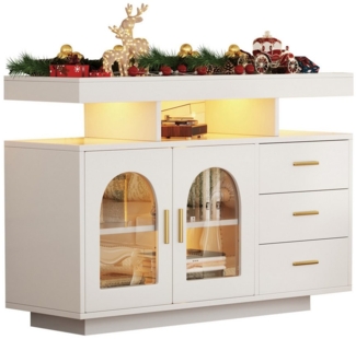 MODFU Sideboard Buffetschrank, Kaffeebarschrank, Hochglanz-Küchenschrank (Kommode, 1 St, mit 3 Schubladen, 2 Türen), mit Hochglanzfront,16-Farben-Lichtern