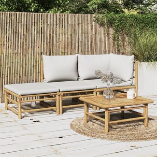 vidaXL 3-tlg. Garten-Lounge-Set mit Hellgrauen Kissen Bambus 3155108