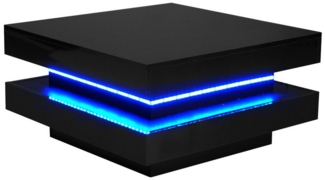KLAM HOME Couchtisch Moderner Technologischer Stil mit 16-farbiger LED-Beleuchtung (1 Kaffeetisch), schwarzer quadratischer Kaffeetisch 70x70x36 cm