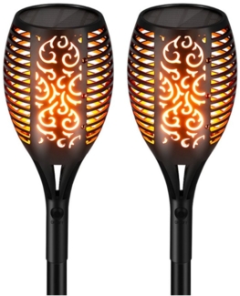 LETGOSPT Gartenleuchte Solarleuchten für Außen Garten, 2 Stück Solar Fackel Gartenfackeln, LED fest integriert, Warmweiß, mit Realistischer Flammeneffekt,IP65 Wasserdicht Solarlampe,für Außen