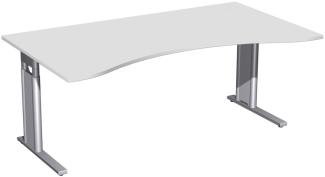 Schreibtisch 'C Fuß Pro' Ergonomieform, höhenverstellbar, 180x100 cm, Lichtgrau / Silber
