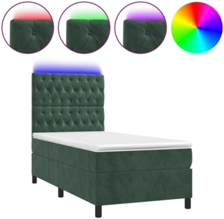 vidaXL Boxspringbett mit Matratze & LED Dunkelgrün 90x190 cm Samt 3136278