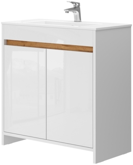 Waschbeckenunterschrank Lemgo Weiß Hochglanz 2 Teile, Unterschrank 80 cm Vicco