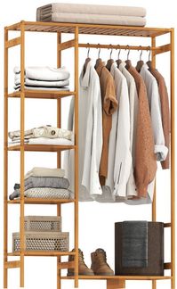 HOMCOM Kleiderständer mit Kleiderstange, Schuhablag, Regal, (Garderobenständer, 1 St, Garderobe aus Bambus), für Schlafzimmer, Ausstellungen, Waschküche, Waschküche, Naturholz