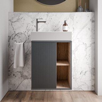 Bernstein Badmöbel-Set BELDIVO, (mit Waschbecken DURAVIT, Waschtischunterschrank 50 cm mit Waschbecken), Türanschlag links - Farbe wählbar - matt