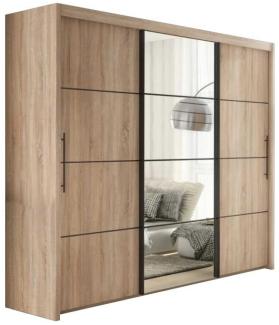 Schwebetürenschrank Ivona Kleiderschrank 250x62x216cm 3trg sonoma eiche Spiegel