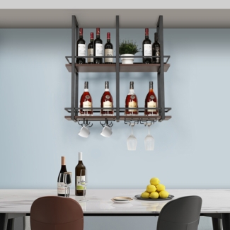 Weinregal Hubro 80x30x85 cm Schwarz/Walnussoptik [en. casa]