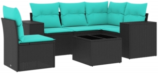 vidaXL 6-teiliges Gartensofa-Set mit Kissen, schwarzes Polyrattan 3222576