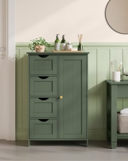 VASAGLE Badezimmerschrank, schmaler Badschrank, Beistellschrank, Kommode, mit 4 Schubladen, Schranktür, verstellbare Ablage, 30 x 55 x 82 cm, waldgrün LHC041C01