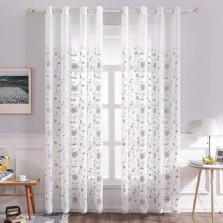 BYSURE Gardine, Ösen (2 St), transparent, Voile, Blumen Stickerei Dekoschal für Wohnzimmer