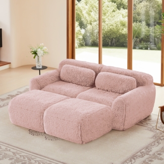 Modulares Cloud Sofa Plüsch, boneless Design,32D Schaumstoff,flexibel U/L-Form, mit 2 Ottoman,kein Aufbau,ultra weich,Rosa
