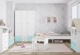 Stylefy Molli Kinderzimmer-Set V Weiß Buche Fjord Hellblau