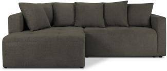 Micadoni Ecksofa mit Bettfunktion und Box Elie 4-Sitzer Links Strukturierter Stoff Dunkelgrau