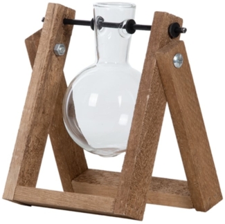 Hängende Steckling-Vase aus Glas mit Holzgestell – Aufzuchtstation für Pflanzen