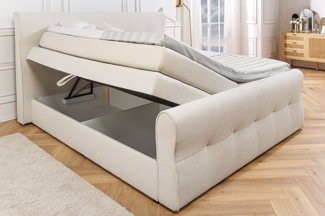 riess-ambiente Boxspringbett SIGNUM 180x200cm creme · Kingsize (Einzelartikel, 1-St), Stoff · Federkern · inkl Topper & Matratze · Bettkasten · Design