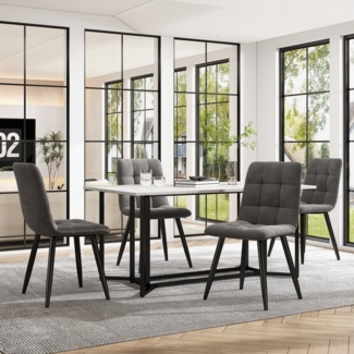 Flieks Essgruppe, (Set, 5-tlg), Esstisch mit 4 Stühlen Set Küchetisch Esszimmerstuhl Samt, Metallbeine