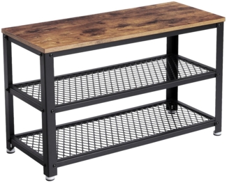 Vasagle Schuhbank mit 2 Ablagen, Holzspanplatten und Metall, vintagebraun-schwarz, 73 x 30 x 45 cm