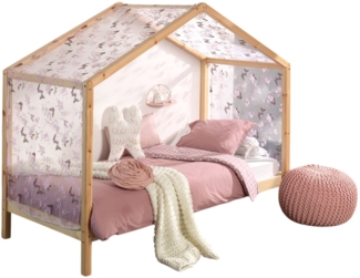 Hausbett mit Textilhimmel Kapua 210x97x170 Massivholz Natur