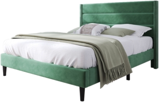 Polsterbett Liegefläche 140x200 cm, Samt Dunkelgrün, gestepptes Kopfteil, Lattenrost inklusive