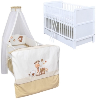 Baby-Delux Komplettbett Babybett Jack Schublade Komplettset, 11-tlg, Kinderbett 70x140 cm weiß, Bettset verschiedene Designs