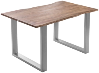 Esszimmer Tisch Industrial Baumtisch massive Akazie Kufengestell stone 140x80 silber Laurina 526217