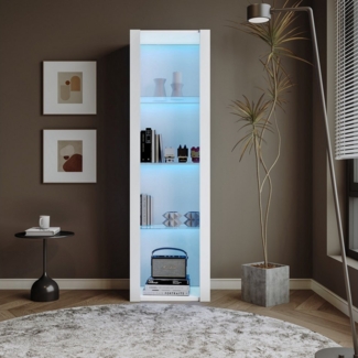 TavilaEcon Glasvitrine Hochglanz-Vitrinenschrank mit LED-Beleuchtung, 3 Glasfächer Lagerschrank, Anti-Kipp-Mechanismus ausgestattet 55*38*166cm