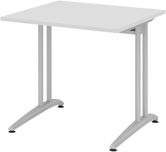 bümö Schreibtisch klein Serie 80x80 cm, Tischplatte aus Holz in grau, Gestell aus Metall in Silber - PC Tisch, kleiner Computertisch für's Büro, Office Bürotisch, BS-08-5